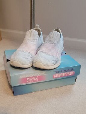 Skechers Women’s White Knit Slip-On Athletic Sneakers